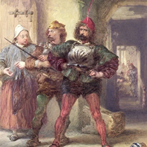 Mistress Quickly, Nym and Bardolph, from Shakespeares Falstaff plays, (drawing)