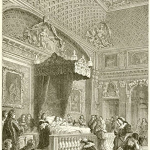 Last moments of king Louis XIV (engraving)