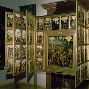 Mompelgarter Altarpiece, with central panel and six hinged side panels, all depicting