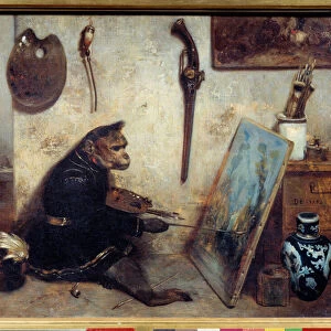 The Monkey Painter Painting by Alexandre Gabriel Decamps (1803-1860) 1833 Sun