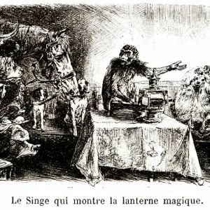 The monkey showing the magic lantern without lighting it, early 20th century (illustration)