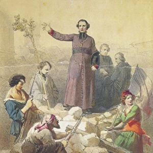 Monseigneur Affre (1793-1848) 25th June 1848 (coloured engraving)