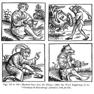 Monsters born from the Deluge, after the wood engravings in the Chronique de Nuremberg