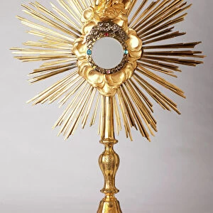 Monstrance. Vermeil, diamonds, fake jewellery with statue God the Father (Dieu le Pere)