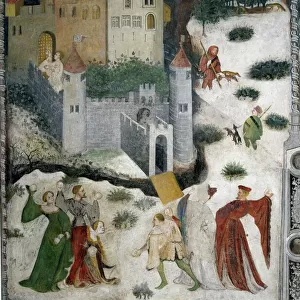 Month of January: snowy landscape with aristocrats and hunters. c. 1535 (fresco)