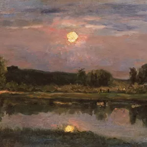 A Moonlit River Landscape, c. 1855 (oil on board)