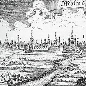Moscow - view of the Russian capital and the Moskva River, c. 1738 (engraving)