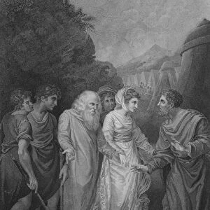 Moses meeting his Wife and Sons, Exodus 18, Verse 5-8 (engraving)