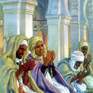 Moslems in prayer. Illustration by E. Dinet (1861-1929) for La Vie de Mohammed, prophete d'Allah Moslems in prayer. Illustration by E. Dinet (1861-1929) for La Vie de Mohammed, prophete d'Allah
