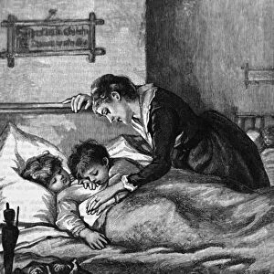 A mother checking on her sleeping children, 1850