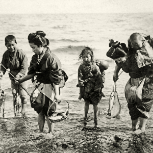 Mothers and Children fishing, c. 1900 (albumen photo)