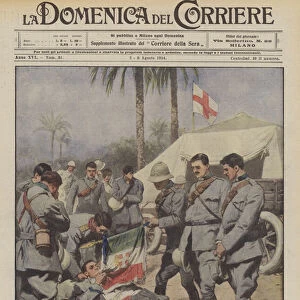 A moving episode of love fatherland, Corporal Carola, of cavalry, wounded in Libya wants to kiss... (colour litho)