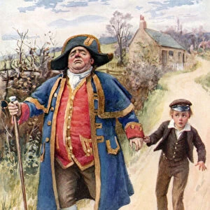 Mr. Bumble and Oliver Twist (colour litho)