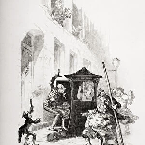 Mr. Winkles situation when the door blew to, illustration from The Pickwick