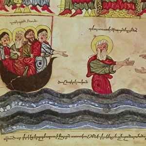 Ms 404 fol.3v Jesus walking on the water, 12th-13th century (vellum)
