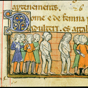 Ms 41 f. 42v Punishment of two adulterers by nude procession through the town