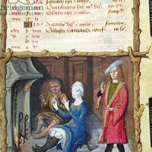 Ms 438 The Month of February: Warming Up in front of the Hearth, from a Book of Hours