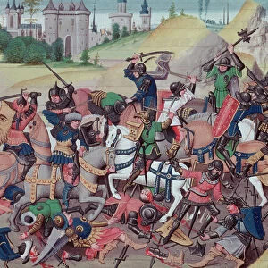 Ms 5089-90 Battle between Saracens and Christians during the Crusades, from Chroniques des empereurs by David Aubert, 1462 (vellum)