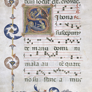 Ms 564 f. 13v Page with historiated initials depicting The Constancy of Job