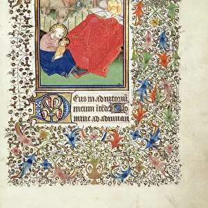 Ms 69 f. 48r Nativity, from the Besancon Book of Hours (vellum)