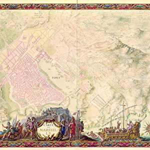 Ms. 988 Vol. 3, fol. 61 Louis XIV Atlas, map and plan of Marseille, 1683-88