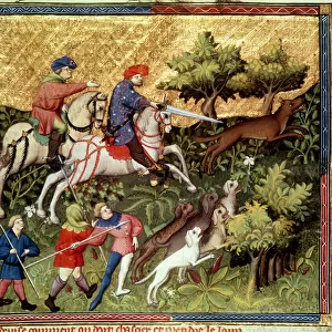 Ms Fr 616 fol. 96v Wolf hunt, from a book by Gaston Phebus de Foix (1331-91) (vellum)