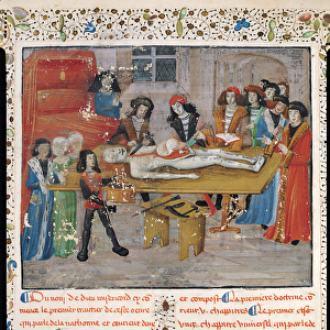 Ms H 184 fol. 14v Dissection lesson at the Faculty of Medicine in Montpellier