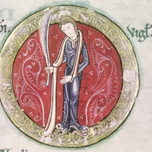 MS Hunter 229 f. 4v Virgo, from the Hunterian Psalter, c. 1170 (pen & ink and tempera on vellum) (detail)