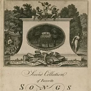 Musical score collecting favourite songs sung at Vauxhall Gardens, London, composed by Mr Hook (engraving)