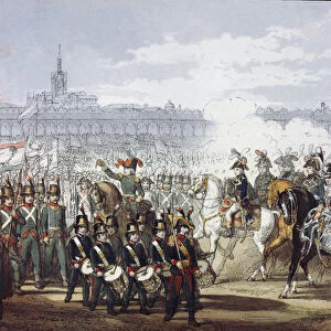 Napoleon Bonaparte (1769-1821) reviews the Lombard and Cispadan legion of the militia