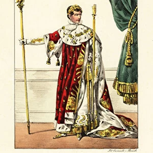 Napoleon Bonaparte in ceremonial robes of the Emperor of France, 1825 (lithograph)