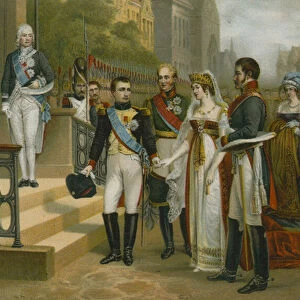 Napoleon receiving Queen Louise of Prussia at Tilsit, 6 July 1807 (colour litho)