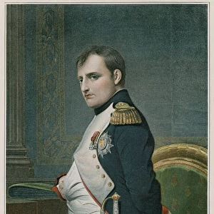 Napoleon in his study (colour litho)