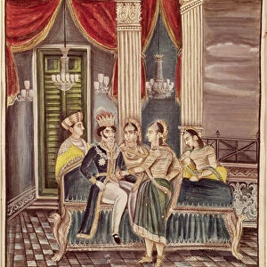 Nasir Ud-Din Haidar (1827-1873) King of Oudh in his palace, 1845 (gouache on paper)