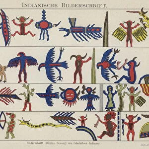 Native American pictographs (colour litho)