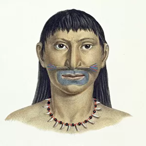 Native man of the Arara tribe with blue face paint, from