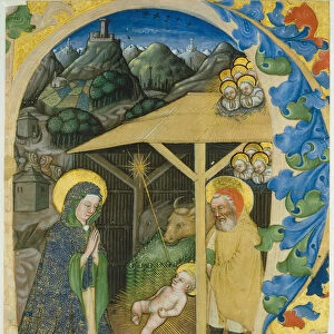 Nativity in an Initial H, 1430-40 (brush, gouache and ink on vellum)