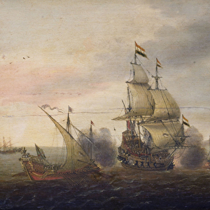Naval Battle between Dutch Men-of-War and Spanish Galleys, c. 1633-50 (oil on panel)