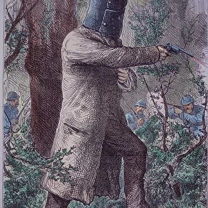 Ned Kelly, wearing his characteristic armour, in final confrontation with police