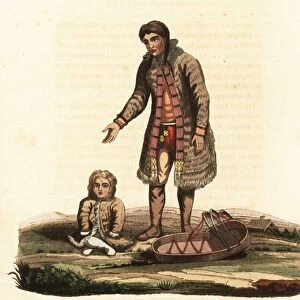 Nenets woman and child, summer dress, 18th century. 1823 (engraving)