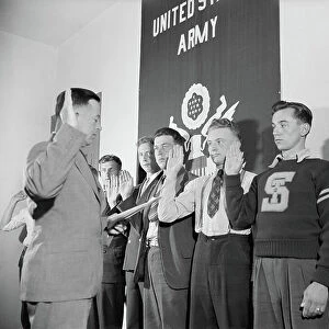 New Army Recruits Being Sworn in by Major Seth Gayle, Jr. Washington DC, USA, 1940 (b/w photo)