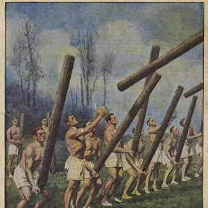 A new gymnastics for German sailors, the Scottish-born exercise of throwing tree trunks (Colour Litho)