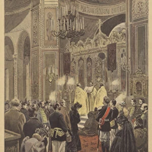 New Years Day service in the Russian Church of Paris (colour litho)