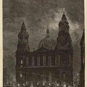 New Years Eve in London, the Crowd outside St Pauls Cathedral waiting to hear the Last Stroke of Midnight (engraving)