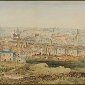 Newcastle upon Tyne from Windmill Hills, Gateshead, 1887 (pencil & w / c on paper)