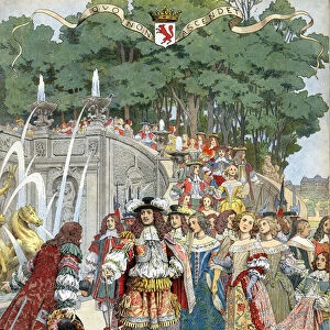 Nicolas Fouquet receiving english king Louis XIV in his castle of Vaux Le Vicomte, France