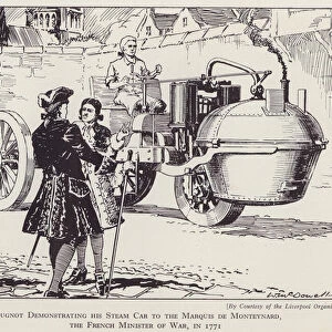 Nicolas-Joseph Cugnots steam-powered car, 1771 (litho)