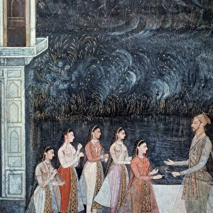 Night party scene at the court of the Shah Jahan representing the prince and courtesans