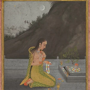 A night scene of Shiva puja (recto); Calligraphy (verso), c