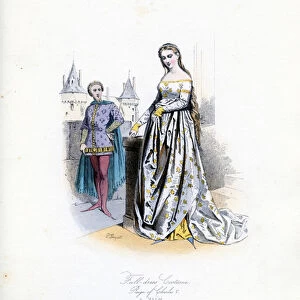 Noble woman in full dress, 1364, 19th century (engraving)
